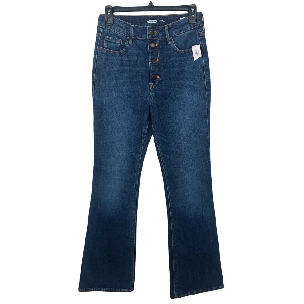 NEW Old Navy Extra High Rise Button Fly Flare Blue Jeans Womens Size 4